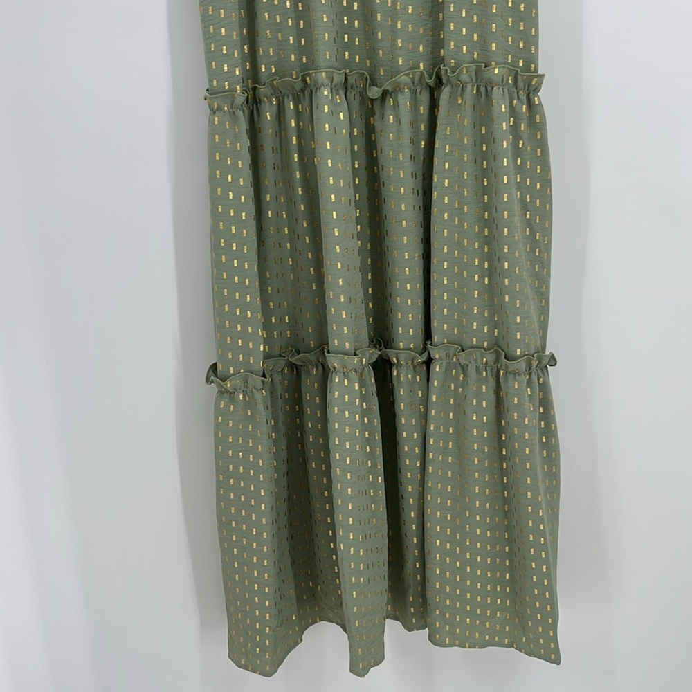 White Birch Green & Gold Tiered Maxi Dress | NWT Boutique | Size XL - Picture 5 of 10